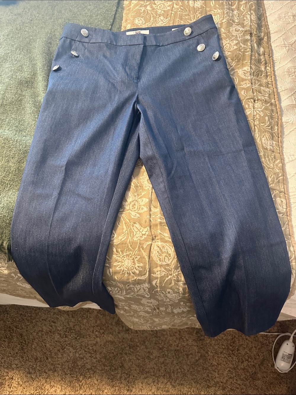 LOFT Navy Button-Accent Wide-Leg Dress Pants